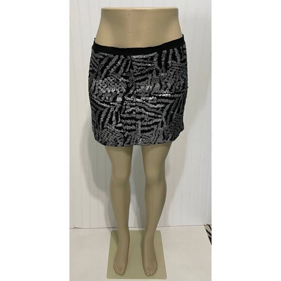 Theory‎ Silk Mini Sequin Skirt Black Silver Size 2 - Picture 1 of 15